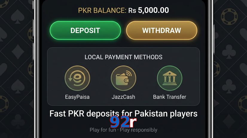 Deposit and withdrawal screen with PKR methods